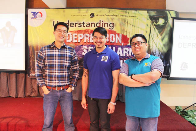  (from left to right) Resource speakers from Amara Counseling and Training Center Ptr. Archie dela Cruz and Mr. Alain Dizon with CSM’s Training officer Ptr. Reuel Alfonso